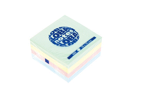 Самозалепващи листчета GLOBAL NOTES кубче 76/76, 4 цвята пастел, 400л.